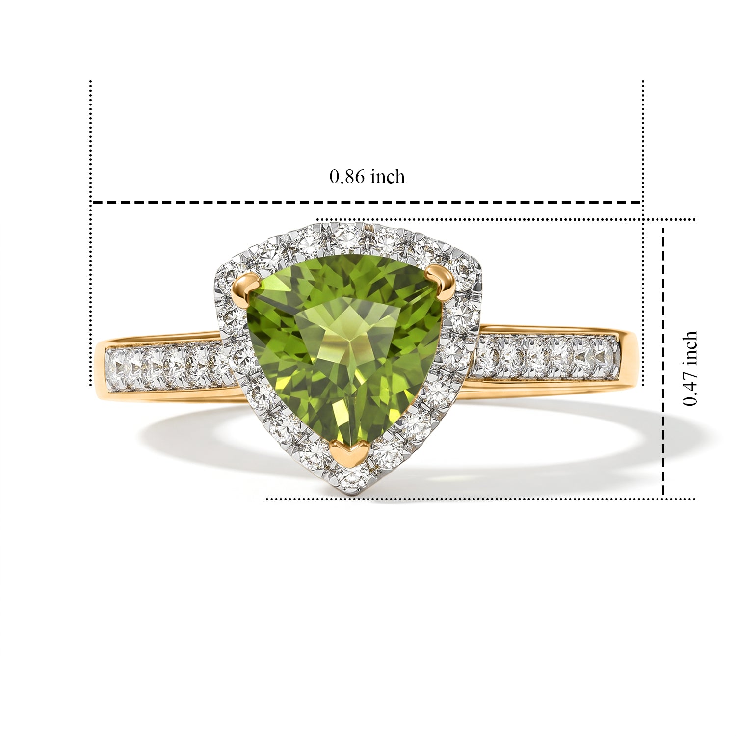 D'Joy - Natural Hebei Peridot &amp; White Zircon Trillion Cut Halo Ring in Yellow Gold Plated Sterling Silver 1.67 Ct. V32519919 4