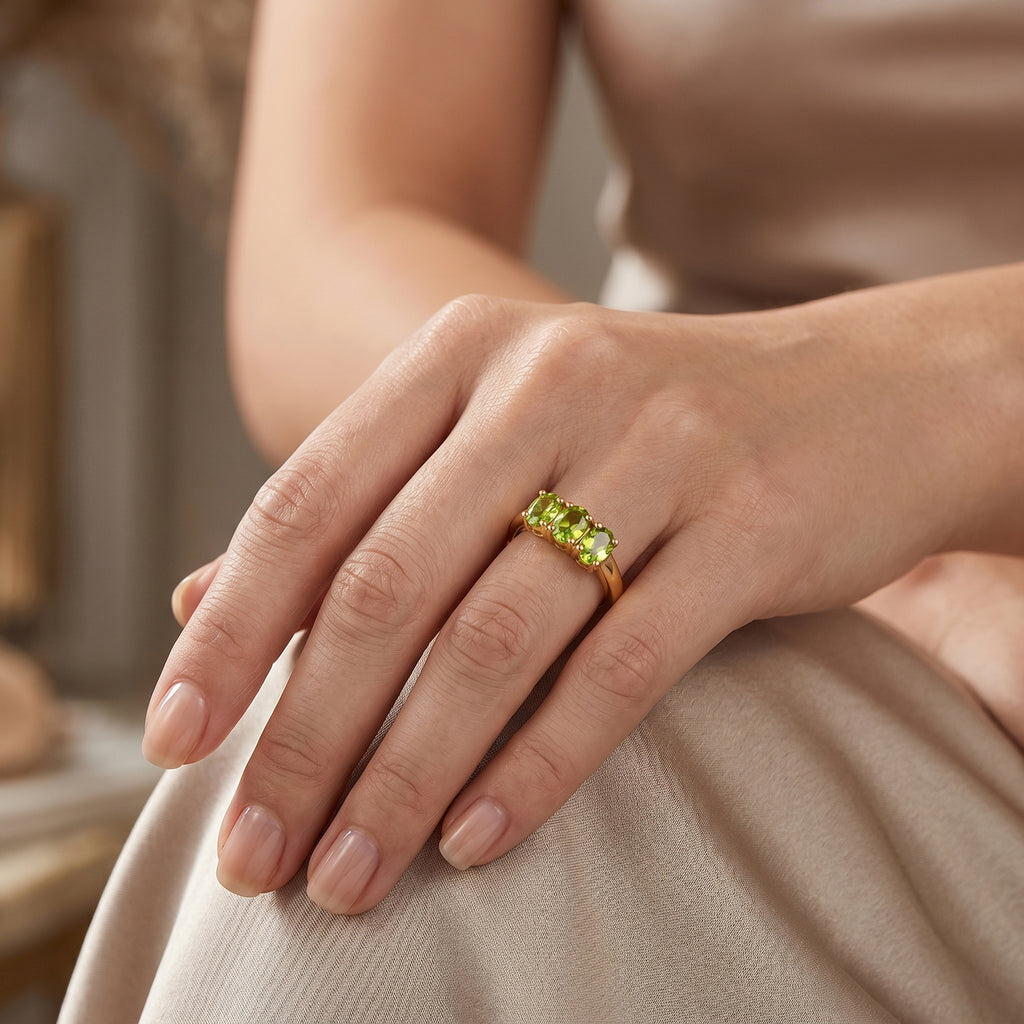D'Joy Natural Hebei Peridot Trilogy Ring in Yellow Gold Plated Sterling Silver 1.15 Ct._8662604_1