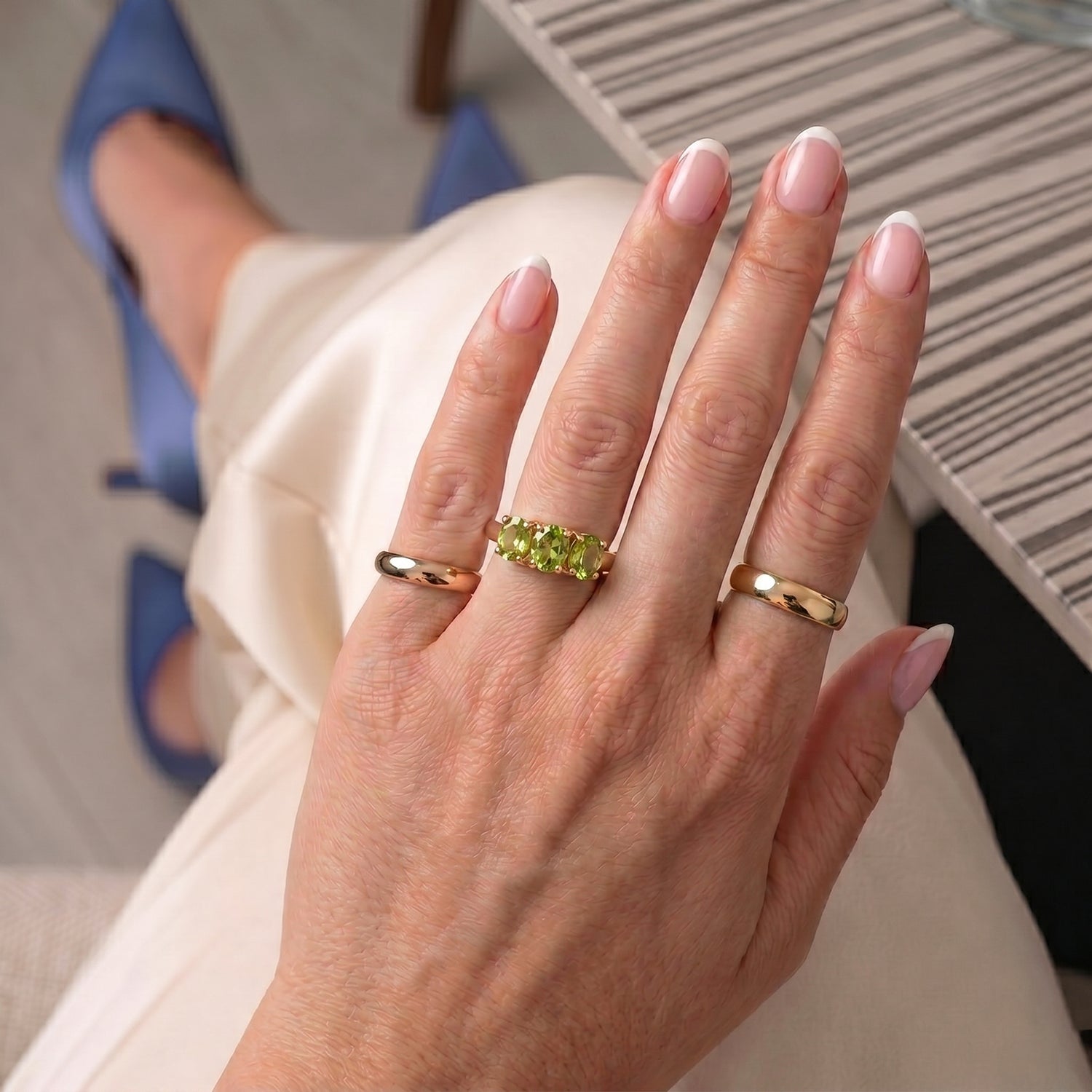 D'Joy - Natural Hebei Peridot Trilogy Ring in Yellow Gold Plated Sterling Silver 1.15 Ct. V32519493 3