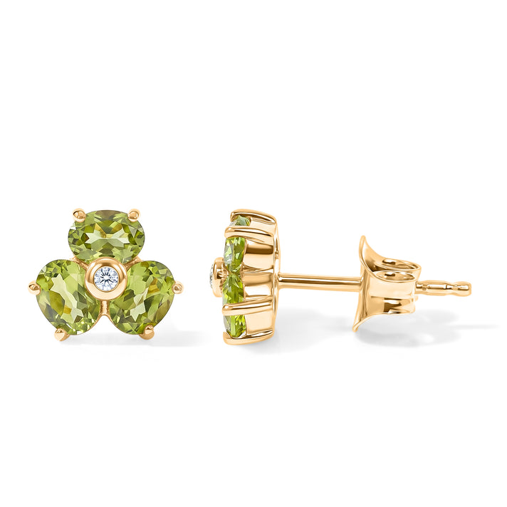 D'Joy - Natural Hebei Peridot &amp; White Zircon Stud Earring with Push Back in Yellow Gold Plated Sterling Silver 1.10 Ct. 8662605 2