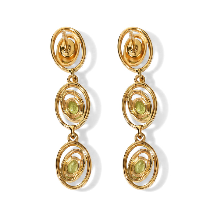 D'Joy - Natural Hebei Peridot Dangling Earring with Push Back in Yellow Gold Plated Sterling Silver 1.20 Ct. 8662606 2