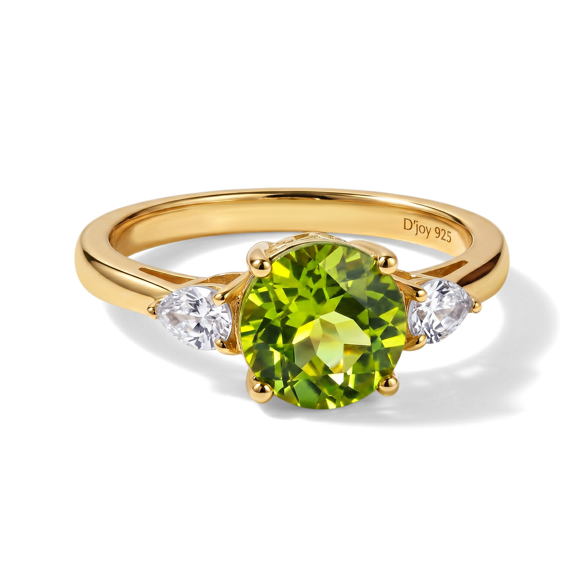 D'Joy - Natural Hebei Peridot &amp; White Zircon Trilogy Ring in Yellow Gold Plated Sterling Silver 2.47 Ct. V32519495 0