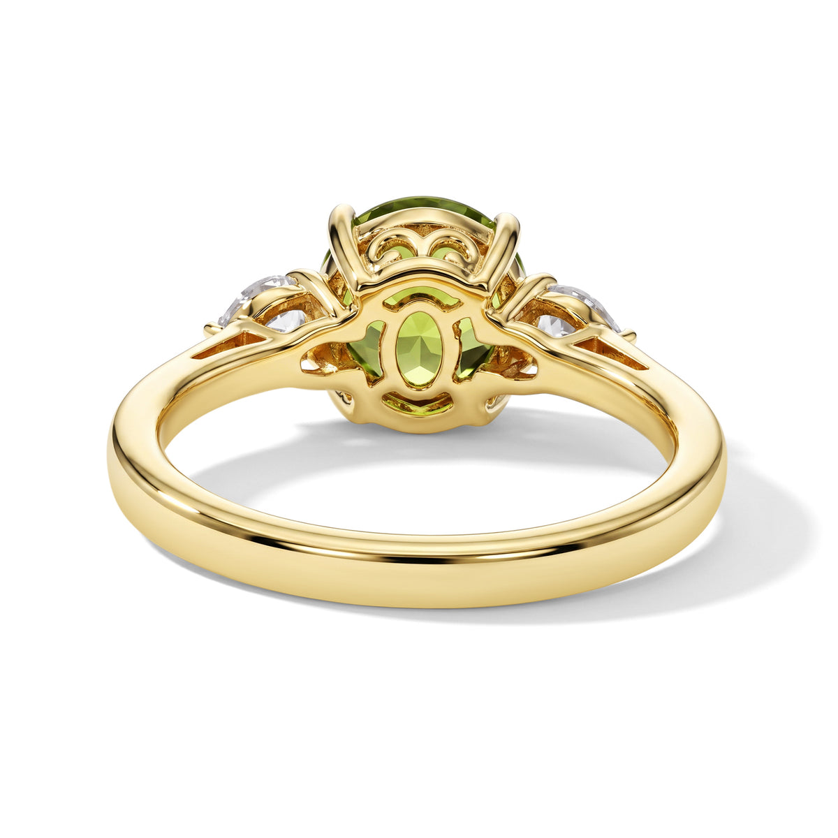 D'Joy - Natural Hebei Peridot &amp; White Zircon Trilogy Ring in Yellow Gold Plated Sterling Silver 2.47 Ct. V32519495 3