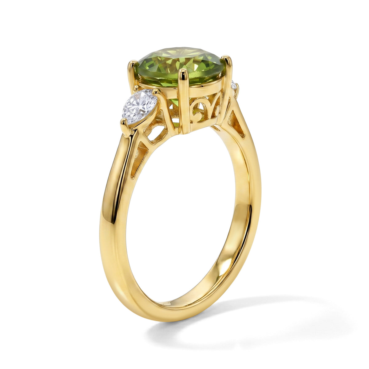 D'Joy - Natural Hebei Peridot &amp; White Zircon  Ring in Yellow Gold Plated Sterling Silver 2.47 Ct. V32604180 2