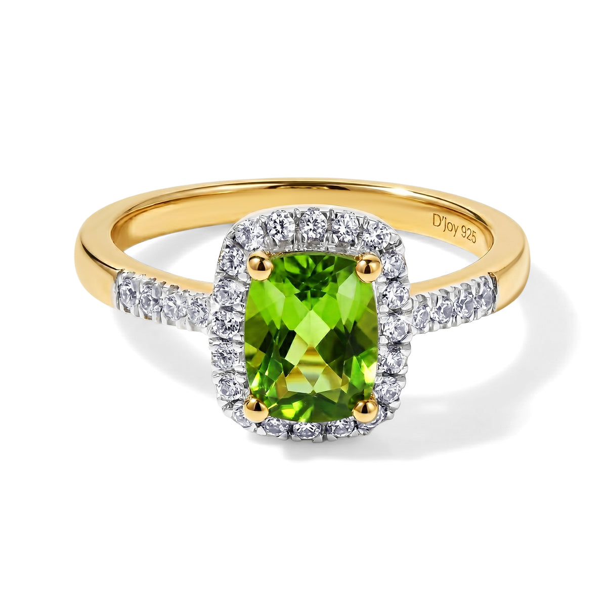 D'Joy - Natural Hebei Peridot &amp; White Zircon Halo Ring in Yellow Gold Plated Sterling Silver 2.00 Ct. V32603734 0