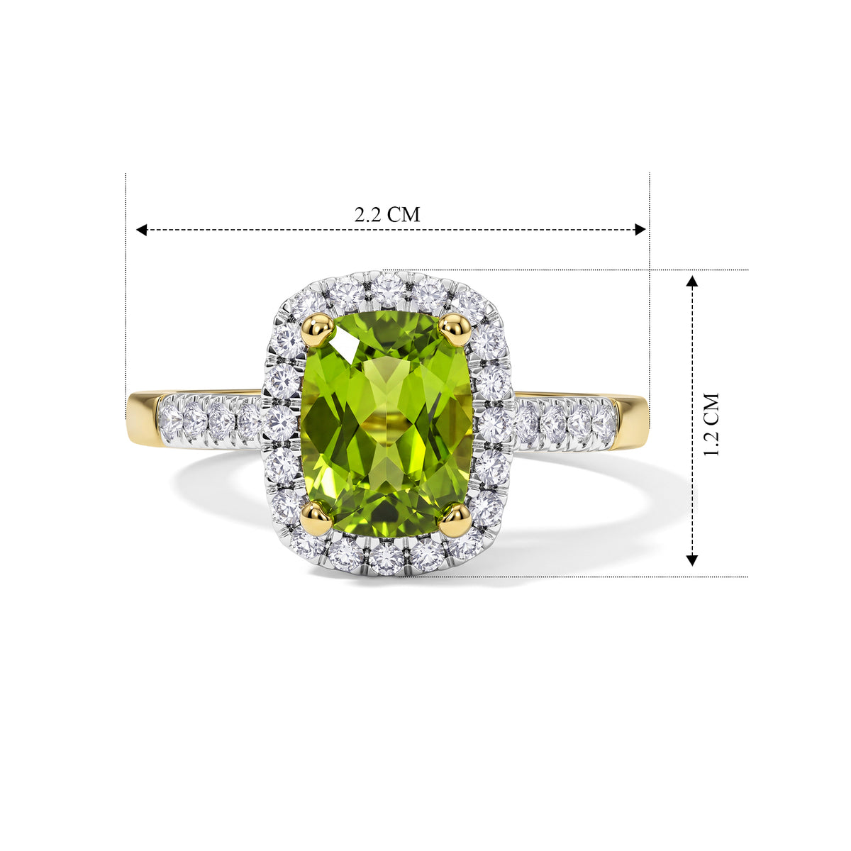 D'Joy - Natural Hebei Peridot &amp; White Zircon Halo Ring in Yellow Gold Plated Sterling Silver 2.00 Ct. V32603734 4