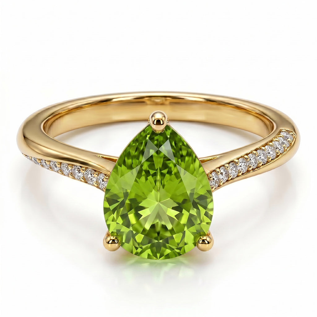 D'Joy Natural Hebei Peridot & White Zircon Ring in Yellow Gold Plated Sterling Silver 1.88 Ct._8662659