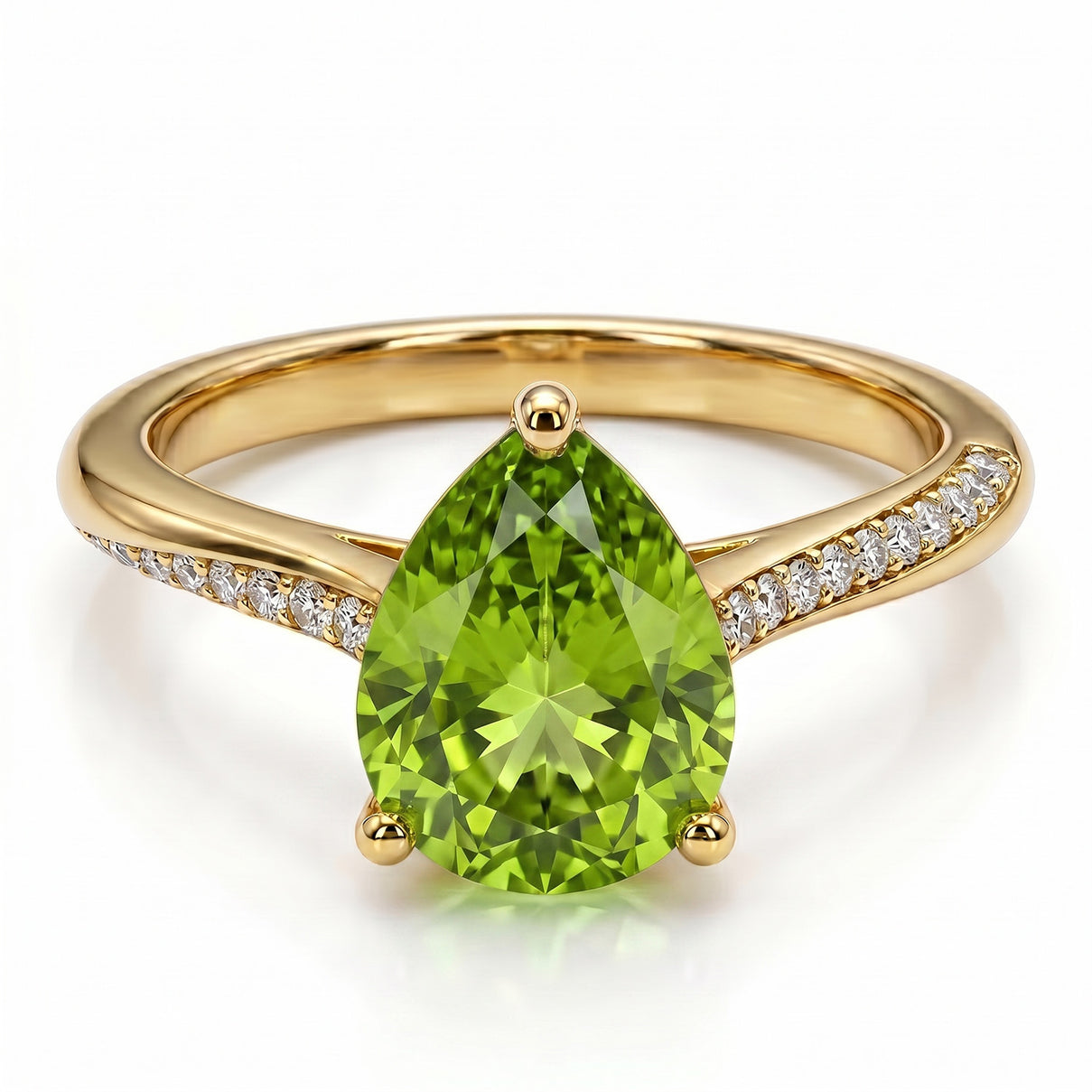 D'Joy - Natural Hebei Peridot &amp; White Zircon Ring in Yellow Gold Plated Sterling Silver 1.88 Ct. 8662659 0