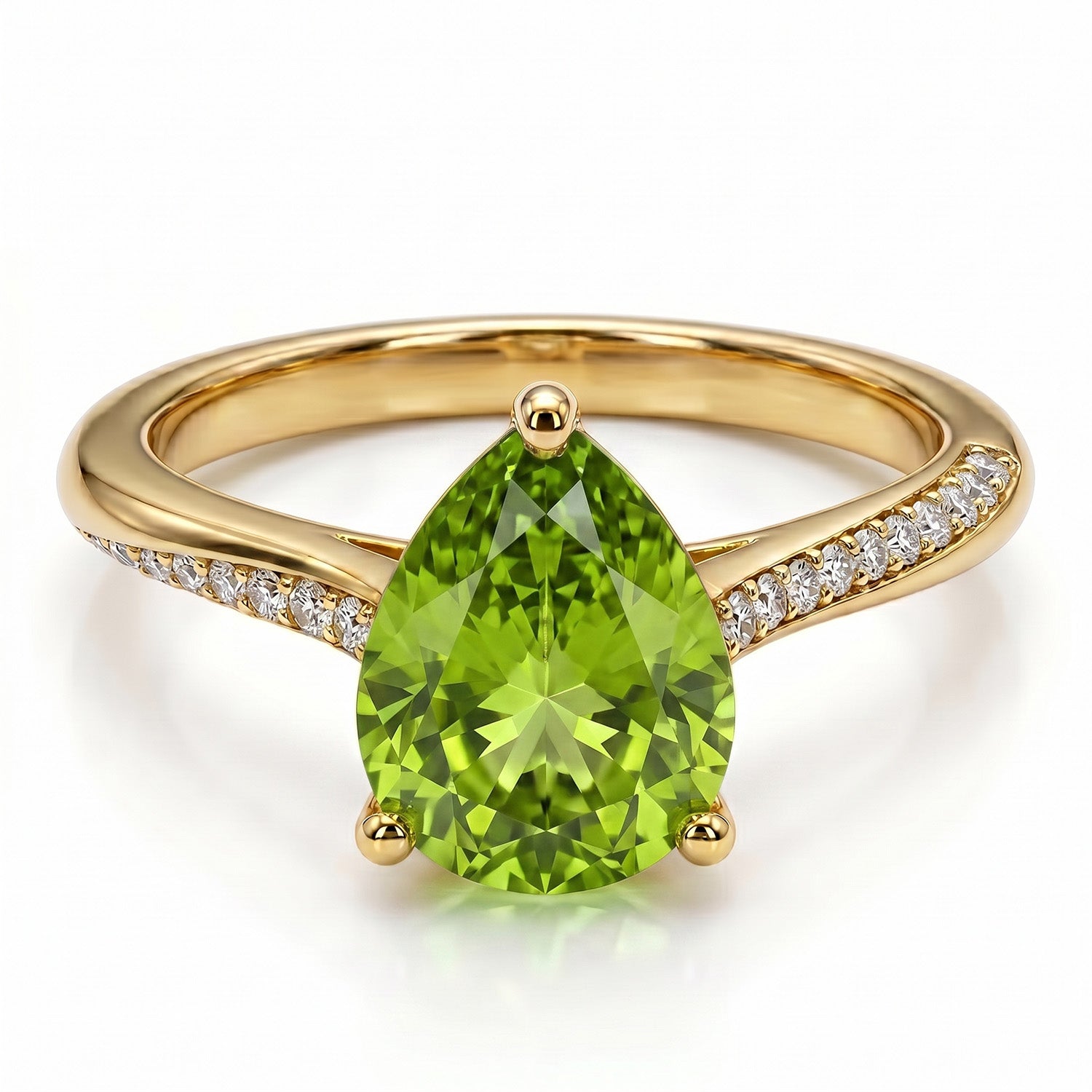 D'Joy - Natural Hebei Peridot &amp; White Zircon Ring in Yellow Gold Plated Sterling Silver 1.88 Ct. 8662659 0