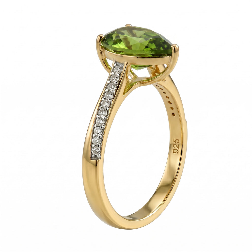 D'Joy Natural Hebei Peridot & White Zircon Ring in Yellow Gold Plated Sterling Silver 1.88 Ct._8662659_3