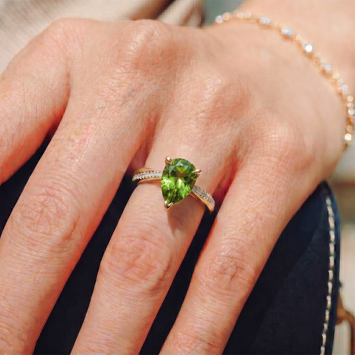 D'Joy - Natural Hebei Peridot &amp; White Zircon Ring in Yellow Gold Plated Sterling Silver 1.88 Ct. 8662659 2