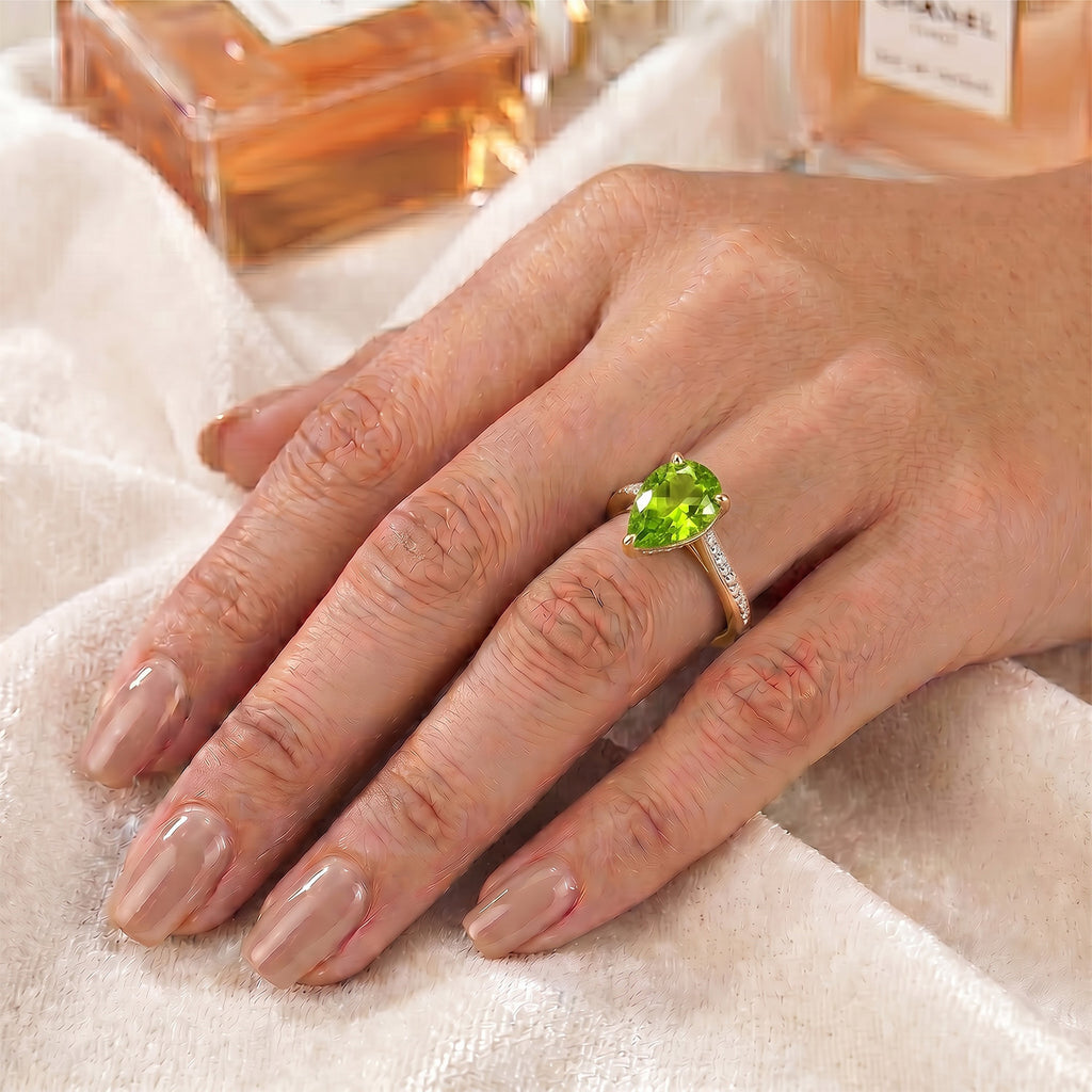 D'Joy Natural Hebei Peridot & White Zircon Ring in Yellow Gold Plated Sterling Silver 1.88 Ct._8662659_5