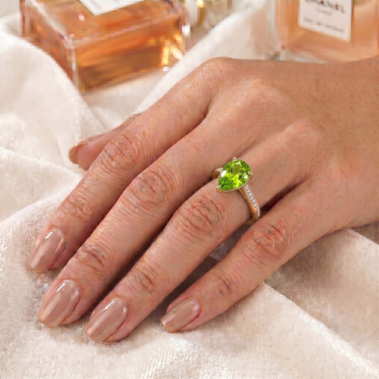 D'Joy - Natural Hebei Peridot &amp; White Zircon Ring in Yellow Gold Plated Sterling Silver 1.88 Ct. 8662659 3