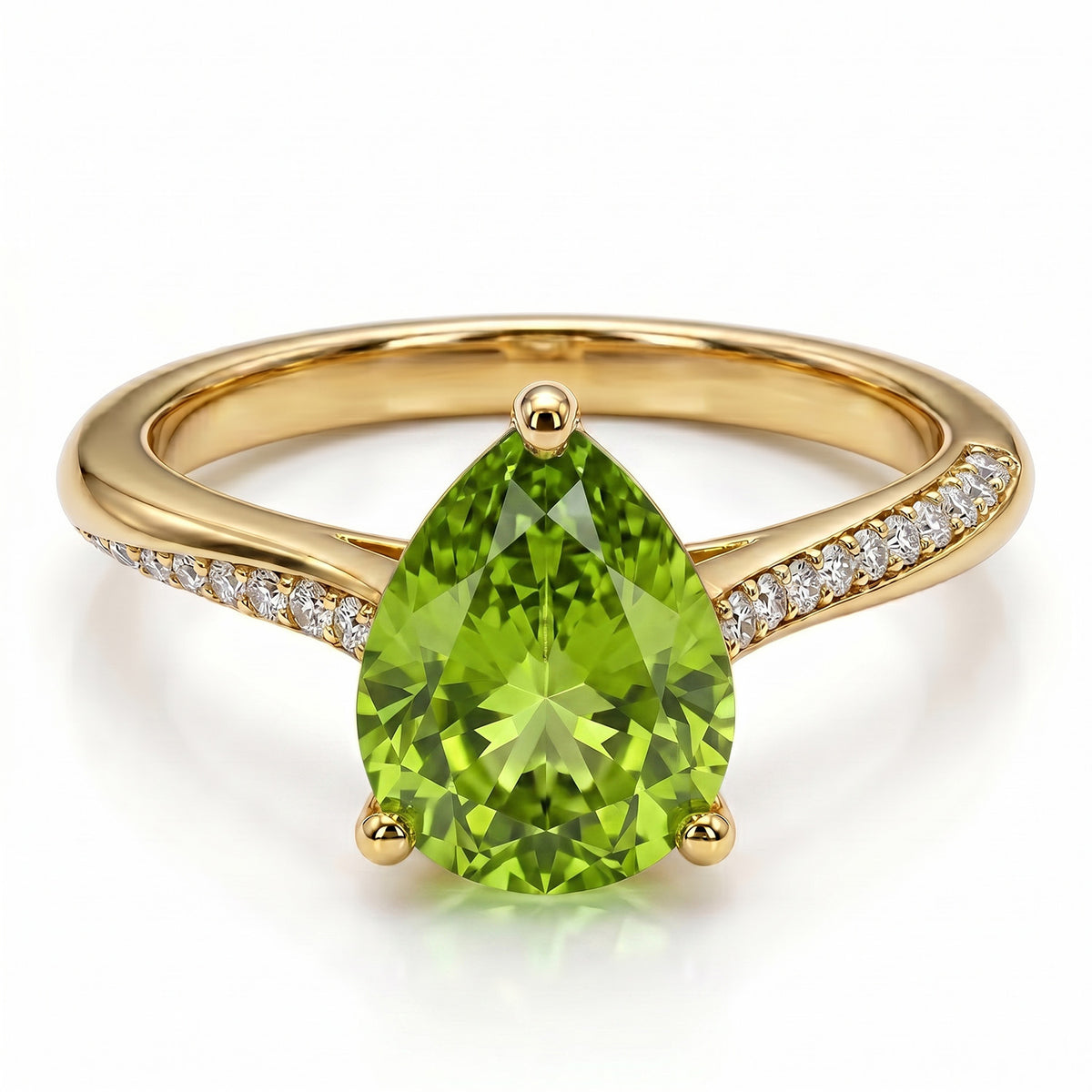 D'Joy - Natural Hebei Peridot &amp; White Zircon Ring in Yellow Gold Plated Sterling Silver 1.88 Ct. 8662660 0