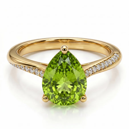 D'Joy - Natural Hebei Peridot &amp; White Zircon Ring in Yellow Gold Plated Sterling Silver 1.88 Ct. 8662660 1