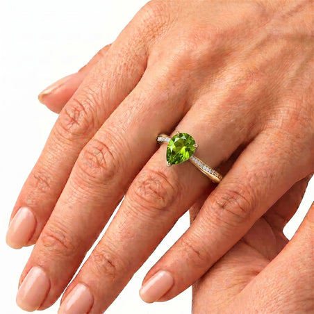 D'Joy - Natural Hebei Peridot &amp; White Zircon Ring in Yellow Gold Plated Sterling Silver 1.88 Ct. 8662660 2