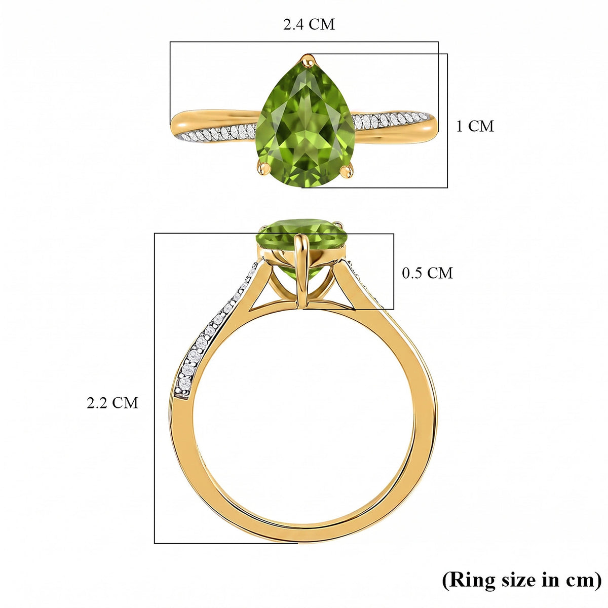 D'Joy - Natural Hebei Peridot &amp; White Zircon Ring in Yellow Gold Plated Sterling Silver 1.88 Ct. 8662660 7