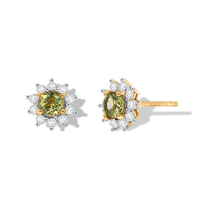 D'Joy - Natural Hebei Peridot &amp; White Zircon Halo Stud Earring with Push Post in Yellow Gold Plated Sterling Silver 1.10 Ct. 8662794 1