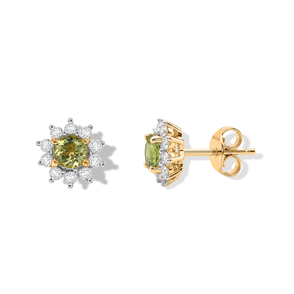 D'Joy - Peridot & White Zircon Solitaire Stud Push Post Earring in Yellow Gold Plated Sterling Silver 1.10 Ct._8662794_3