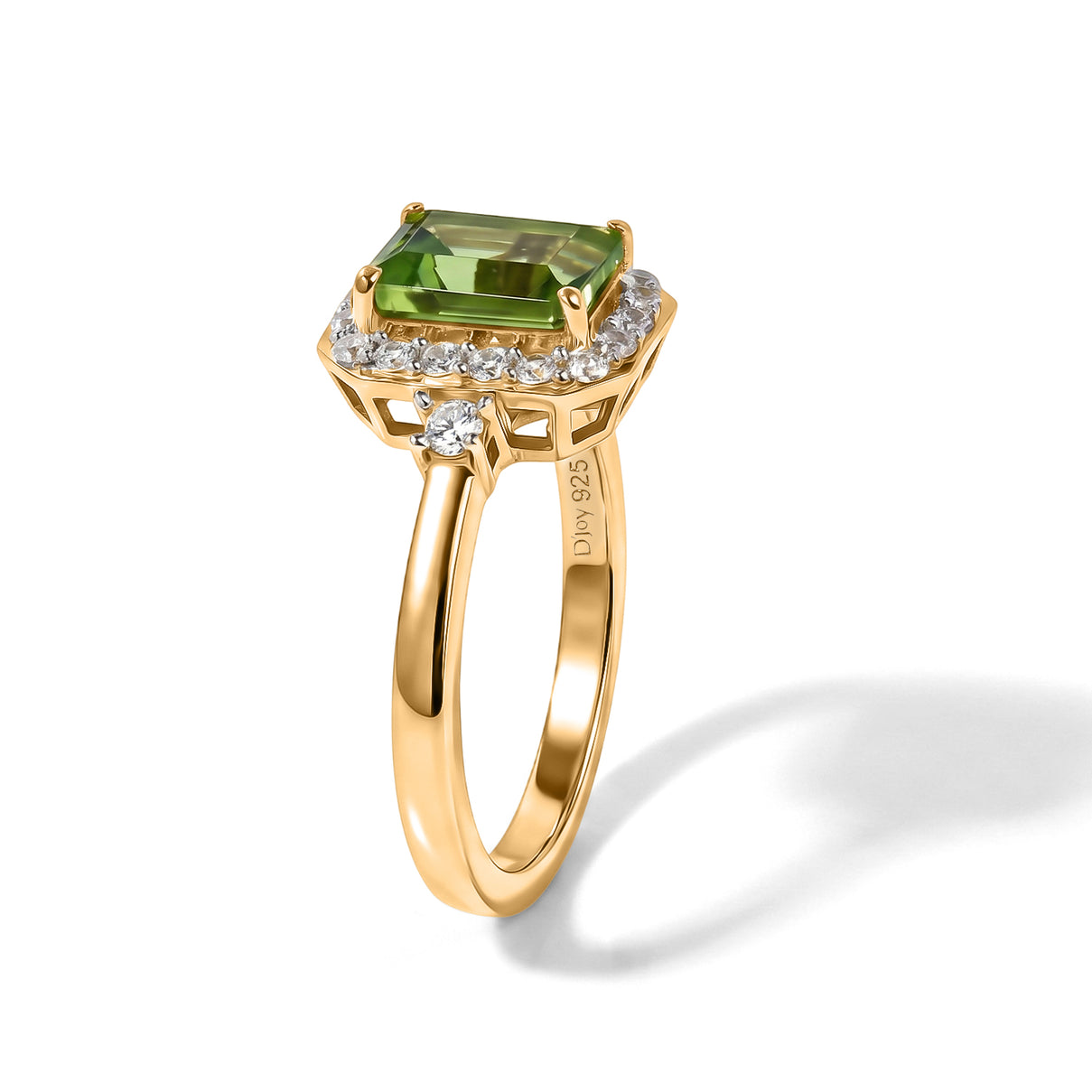 D'Joy - Natural Hebei Peridot &amp; White Zircon Halo Ring in Yellow Gold Plated Sterling Silver 2.10 Ct. V32519217 2