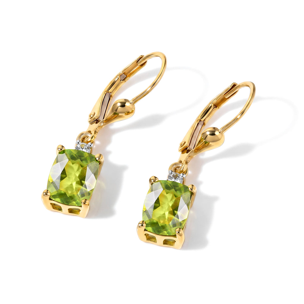 D'Joy - Natural Hebei Peridot & White Zircon Solitaire Lever Back Earring in Yellow Gold Plated Sterling Silver 3.24 Ct._8662884