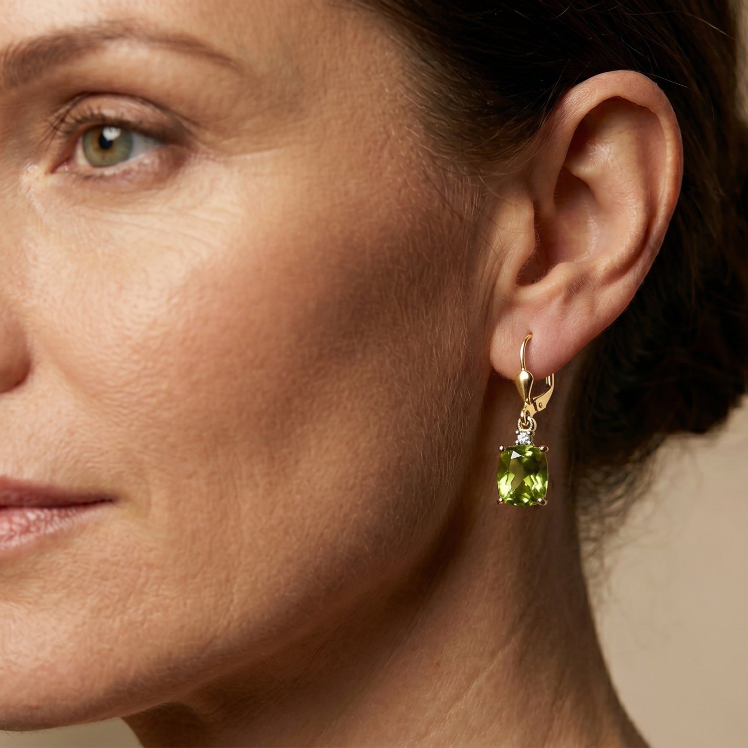 D'Joy - Natural Hebei Peridot &amp; White Zircon Solitaire Lever Back Earring in Yellow Gold Plated Sterling Silver 3.24 Ct. V32513709 2