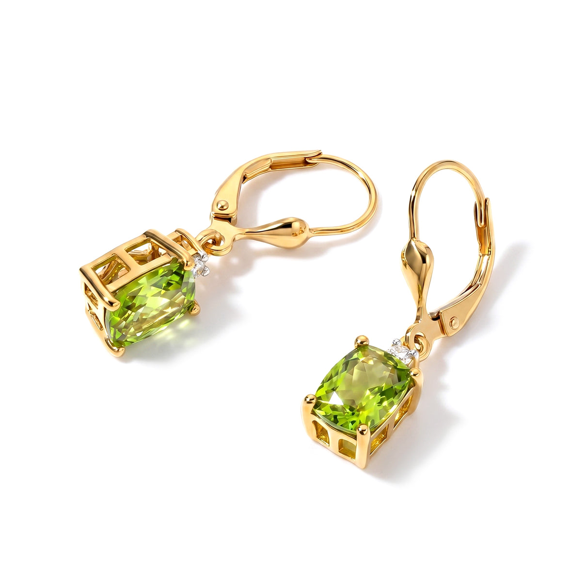 D'Joy - Natural Hebei Peridot &amp; White Zircon Solitaire Lever Back Earring in Yellow Gold Plated Sterling Silver 3.24 Ct. V32513709 4