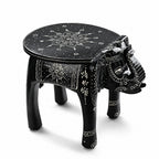 Livmore Hand Painted Cone Work Elephant Figurine Mango Wood Stool (Size - 36.83 x 26.67 x 31.75 cm) - Black_8662931