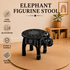 Livmore Hand Painted Cone Work Elephant Figurine Mango Wood Stool (Size - 36.83 x 26.67 x 31.75 cm) - Black_8662931_2
