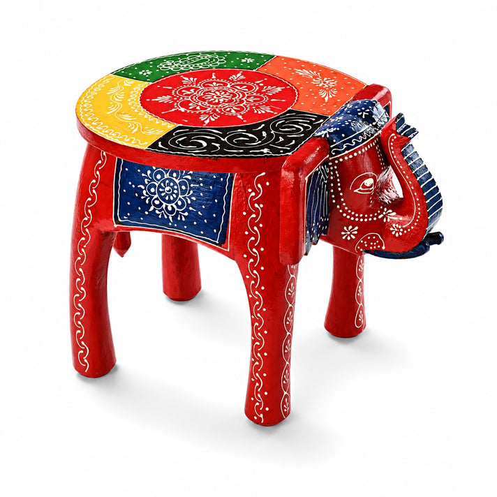 Livmore Hand Painted Cone Work Elephant Figurine Mango Wood Stool (Size - 36.83 x 26.67 x 31.75 cm) - Multi 8662932 1