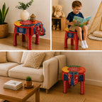 Livmore Hand Painted Cone Work Elephant Figurine Mango Wood Stool (Size - 36.83 x 26.67 x 31.75 cm) - Multi_8662932_1