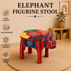 Livmore Hand Painted Cone Work Elephant Figurine Mango Wood Stool (Size - 36.83 x 26.67 x 31.75 cm) - Multi_8662932_2