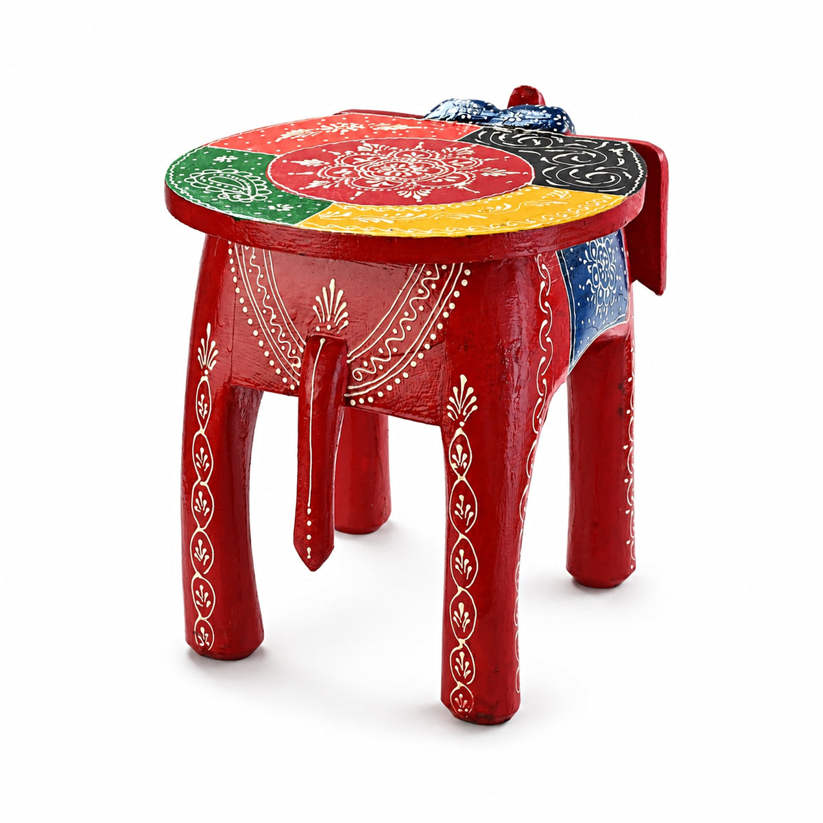 Livmore Hand Painted Cone Work Elephant Figurine Mango Wood Stool (Size - 36.83 x 26.67 x 31.75 cm) - Multi 8662932 5