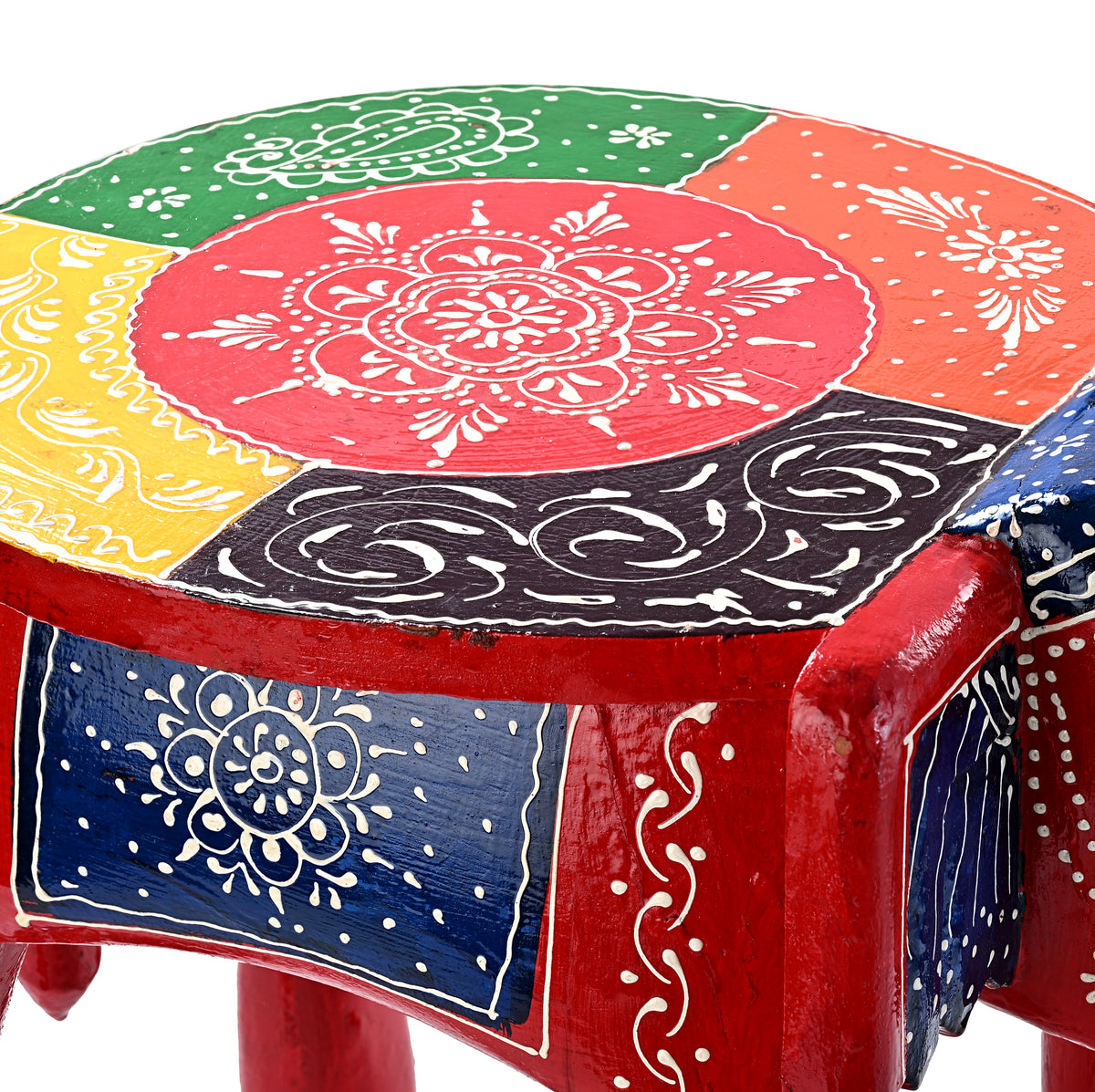 Livmore Hand Painted Cone Work Elephant Figurine Mango Wood Stool (Size - 36.83 x 26.67 x 31.75 cm) - Multi 8662932 7