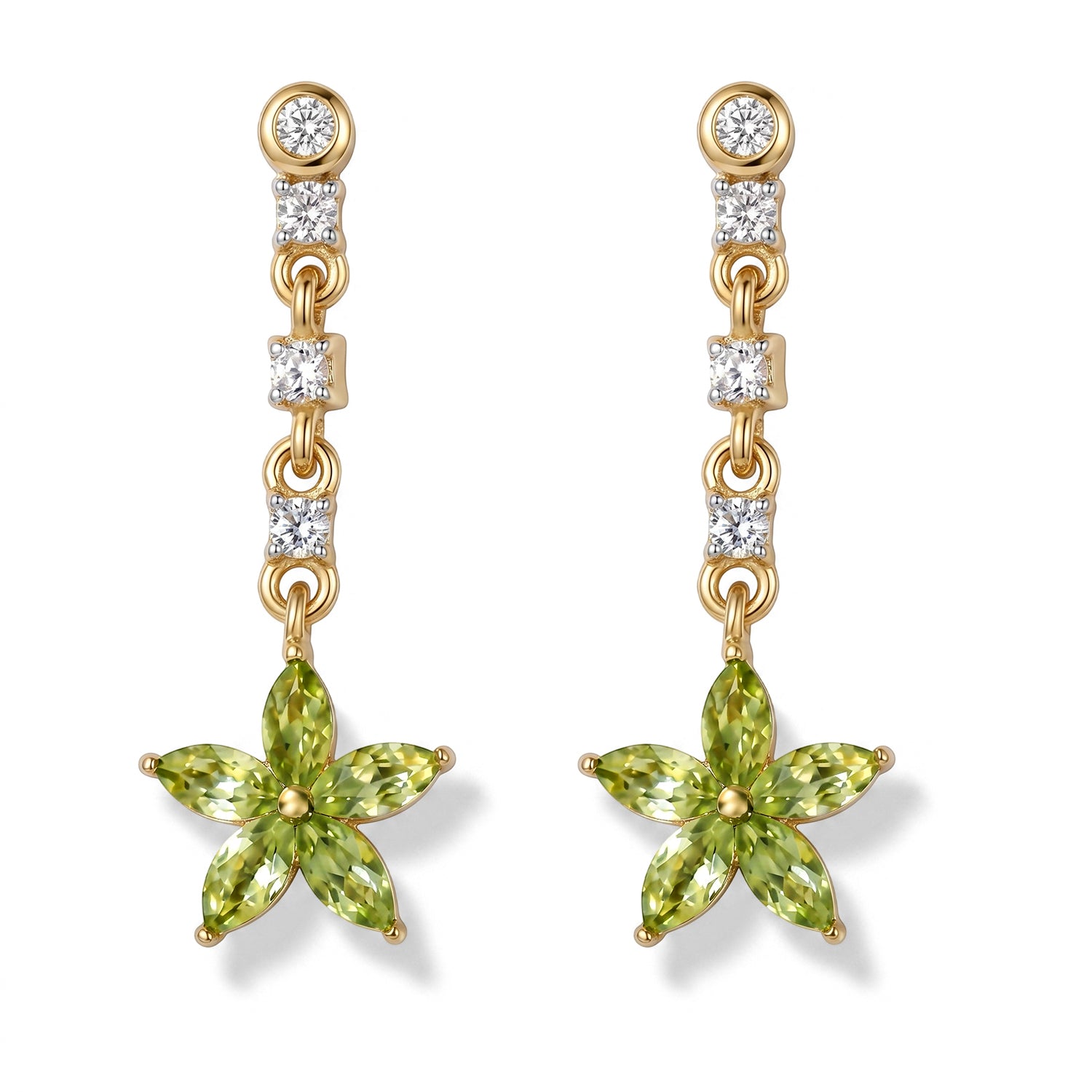 D'Joy - Natural Hebei Peridot &amp; White Zircon Dangling Star Earring with Push Back in Yellow Gold Plated Sterling Silver 1.17 Ct. 8662964 0