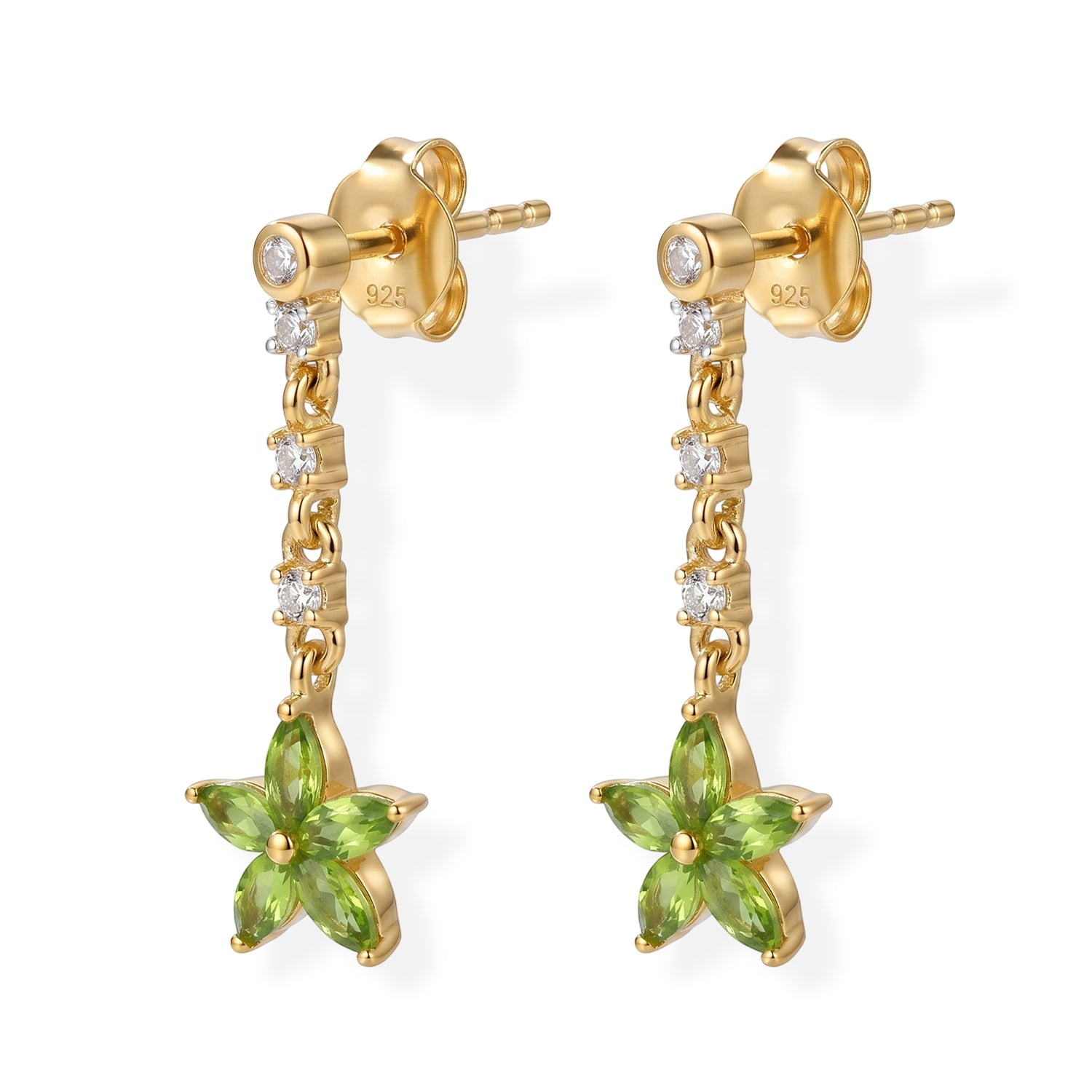 D'Joy - Natural Hebei Peridot &amp; White Zircon Dangling Star Earring with Push Back in Yellow Gold Plated Sterling Silver 1.17 Ct. 8662964 1