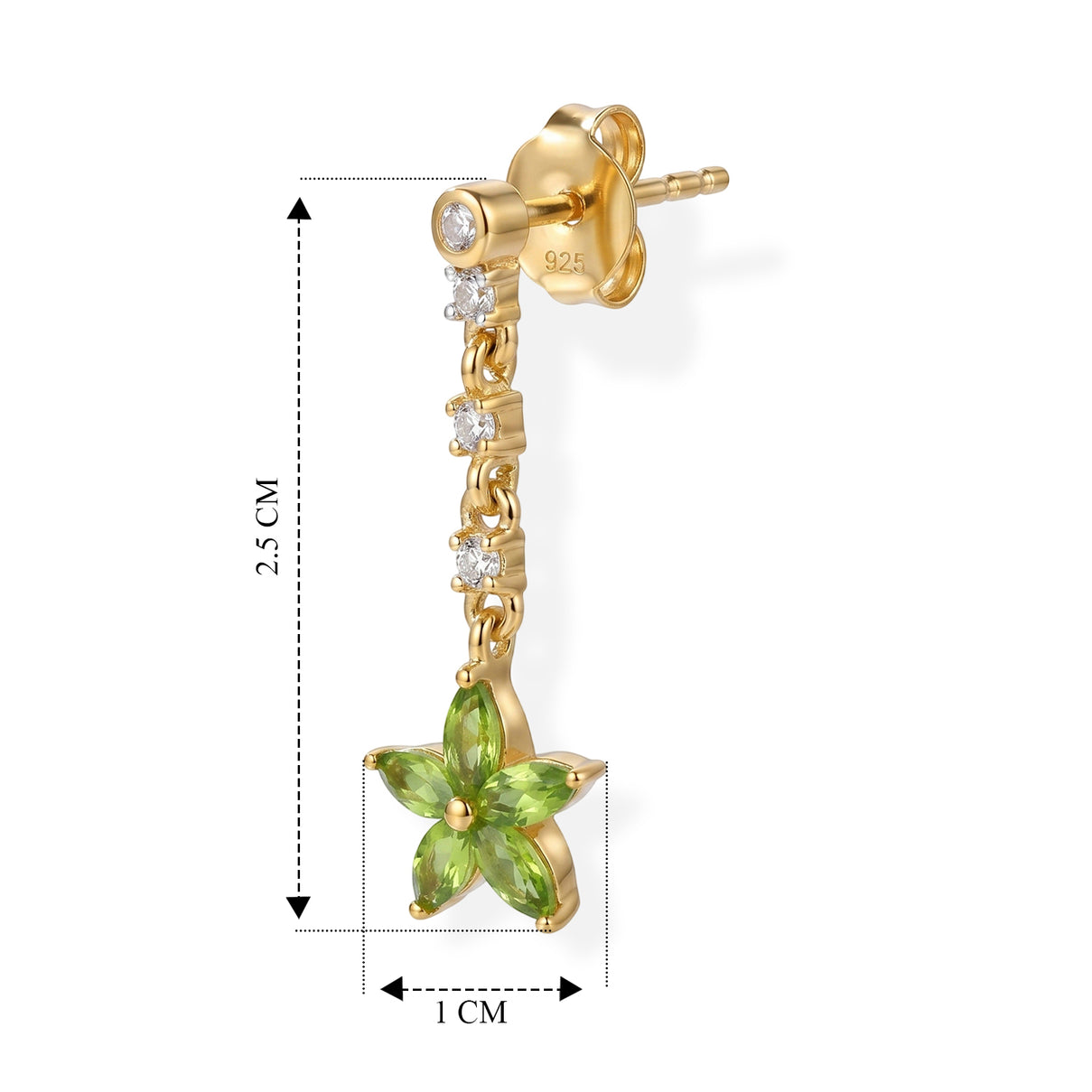 D'Joy - Natural Hebei Peridot &amp; White Zircon Dangling Star Earring with Push Back in Yellow Gold Plated Sterling Silver 1.17 Ct. 8662964 2