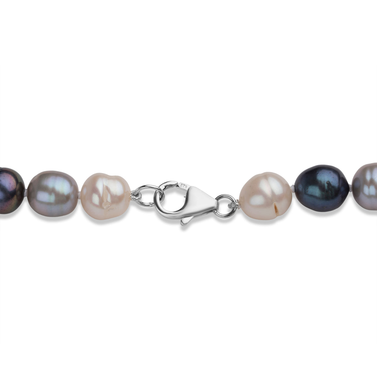 Peacock,Silver &amp; White Freshwater Pearl Necklace (Size - 18) with Sterling Silver Lobster Clasp 185.00 Ct. V32568845 0