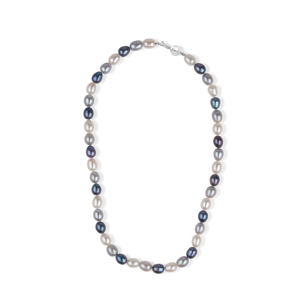 LA Closeout Deals Peacock Pearl,Silver & White Fresh Water Pearl Necklace (Size - 18) with Sterling Silver Ball Clasp_8663010