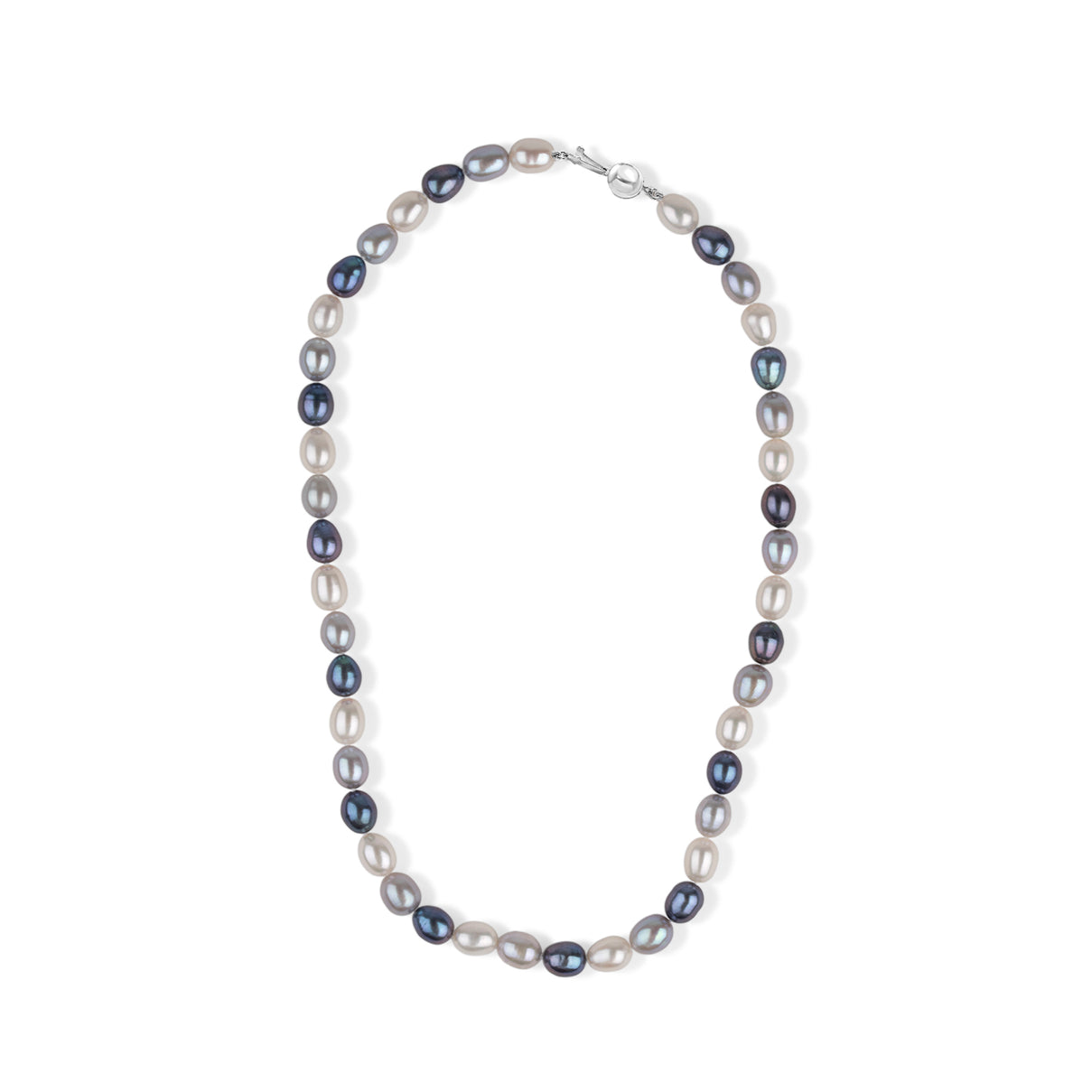 Peacock Pearl, Silver &amp; White Fresh Water Pearl Necklace (Size - 18) with Sterling Silver Ball Clasp 8663010 0