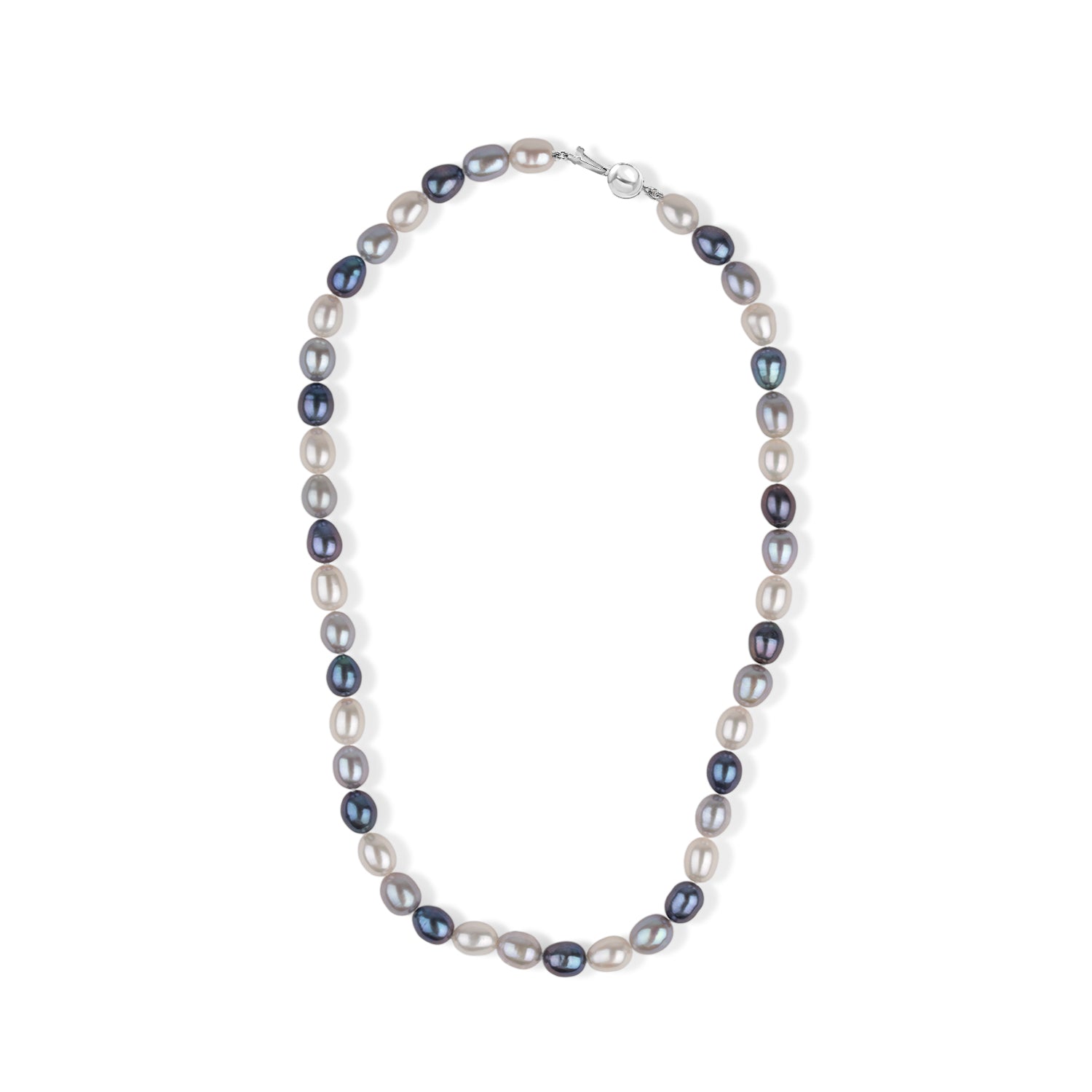 Peacock Pearl, Silver &amp; White Fresh Water Pearl Necklace (Size - 18) with Sterling Silver Ball Clasp 8663010 0