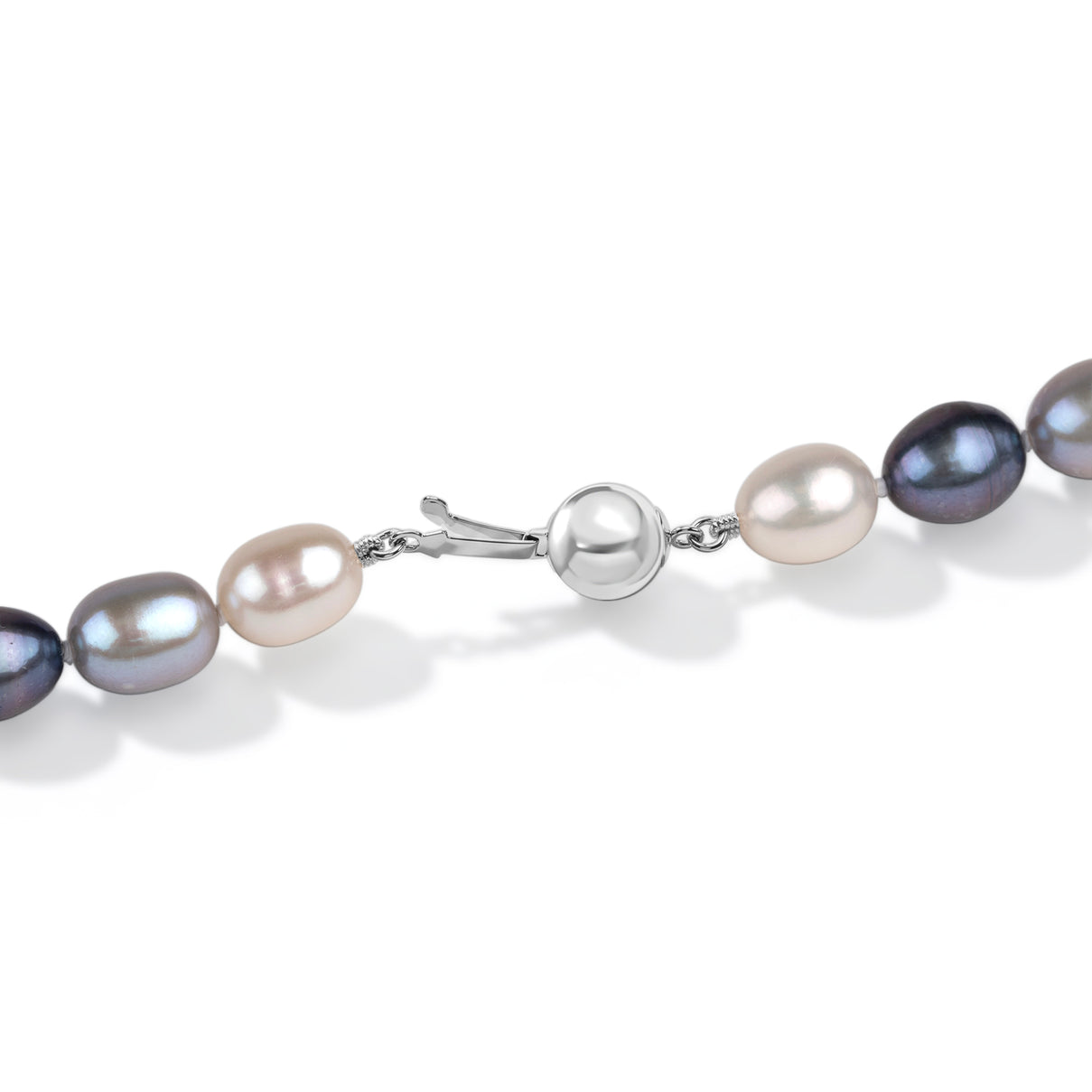 Peacock Pearl, Silver &amp; White Fresh Water Pearl Necklace (Size - 18) with Sterling Silver Ball Clasp 8663010 2