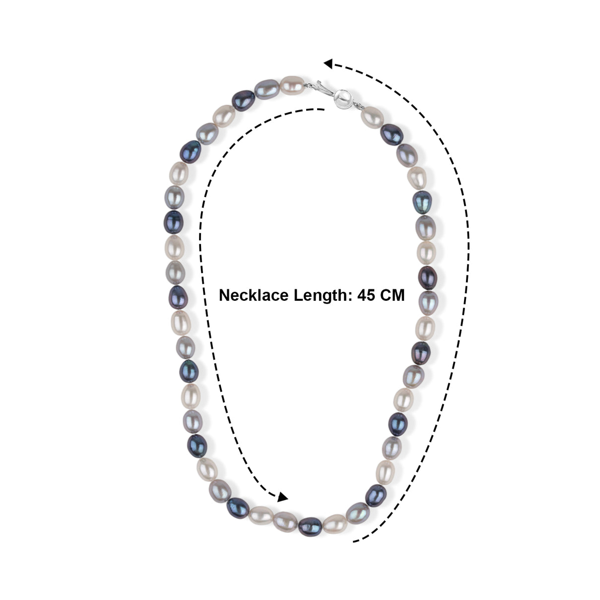 Peacock Pearl, Silver &amp; White Fresh Water Pearl Necklace (Size - 18) with Sterling Silver Ball Clasp 8663010 3