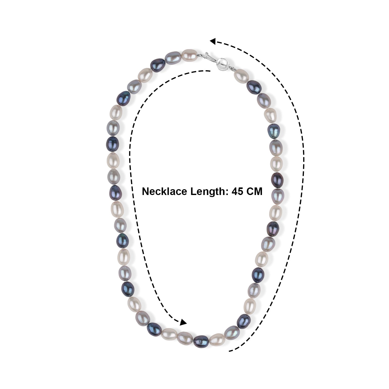 Peacock Pearl, Silver &amp; White Fresh Water Pearl Necklace (Size - 18) with Sterling Silver Ball Clasp 8663010 3