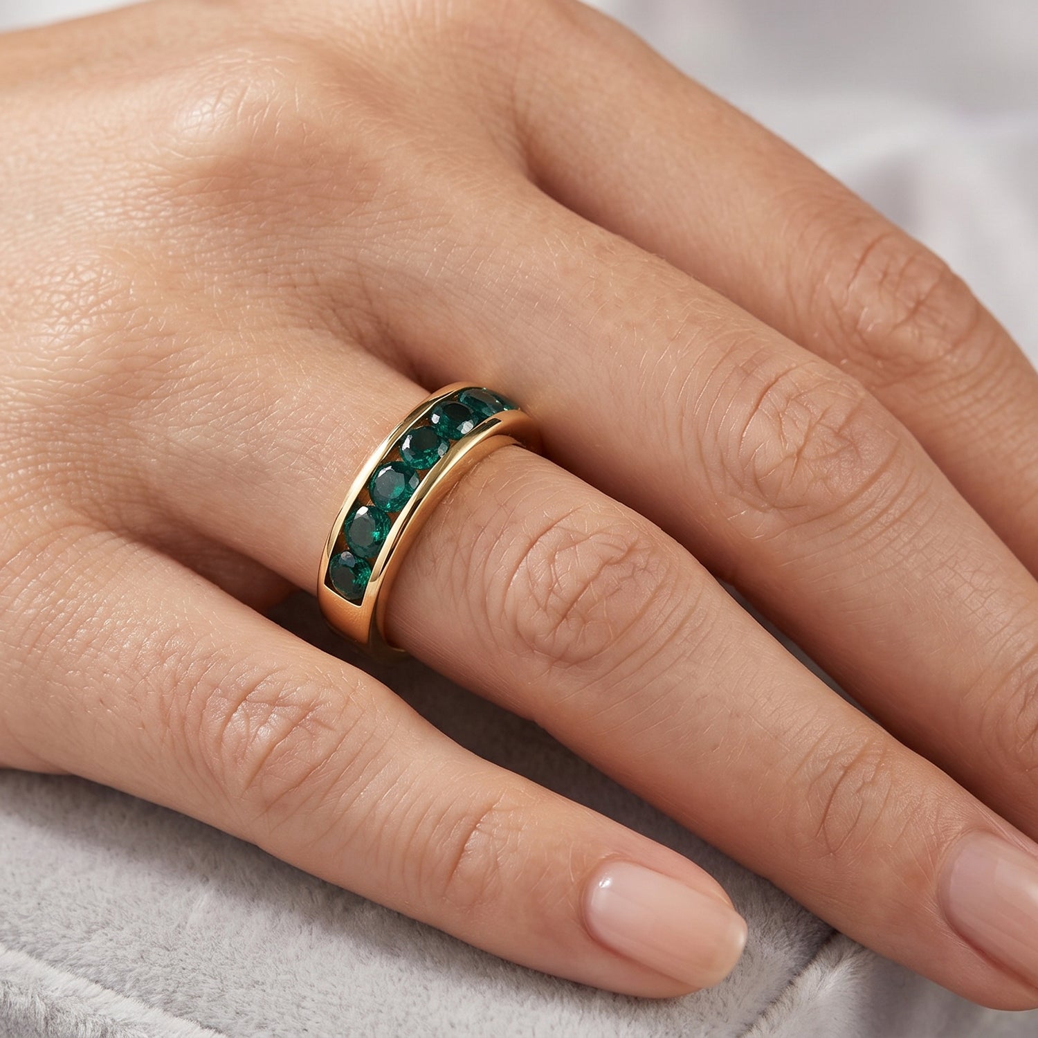 D'Joy - Lab Grown Emerald Band Ring in 18K Vermeil Yellow Gold Plated Sterling Silver 2.02 Ct. 8663029 3