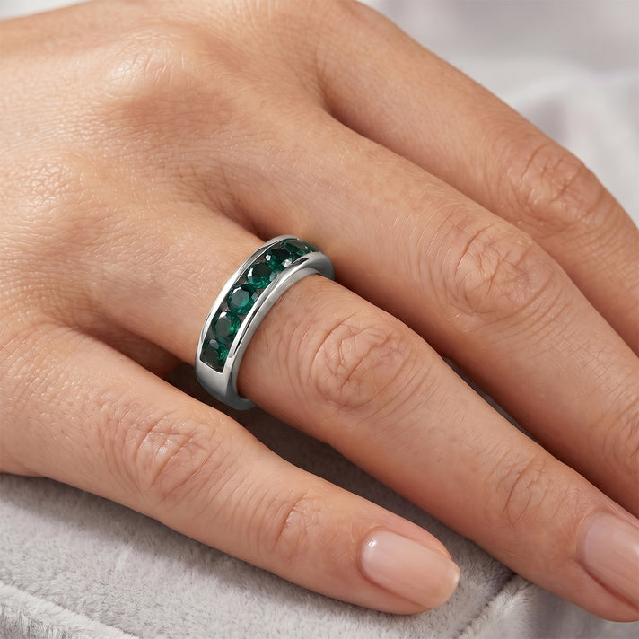 D'Joy - Lab Grown Emerald Band Ring in Rhodium Overlay Sterling Silver 2.02  Ct. 8663043 2
