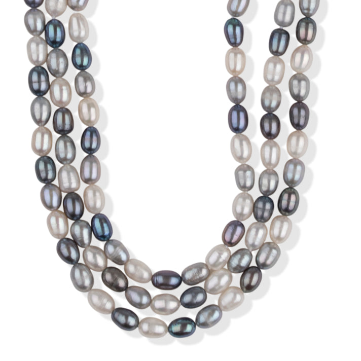 LA Closeout Deals Peacock Pearl &amp; White Water Pearl Three Row Necklace (Size - 26) 8663044 1