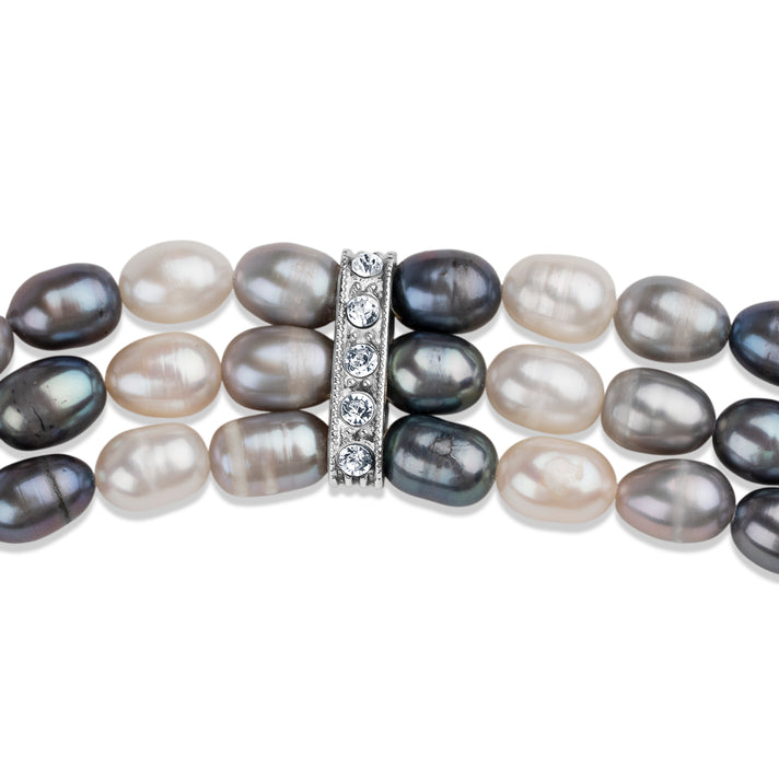 LA Closeout Deals Peacock Pearl &amp; White Water Pearl Three Row Necklace (Size - 26) 8663044 2