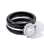 D'Joy - Black Jade & Moissanite Floral Design Band Ring in Rhodium Overlay Sterling Silver 17.00 Ct._8663083