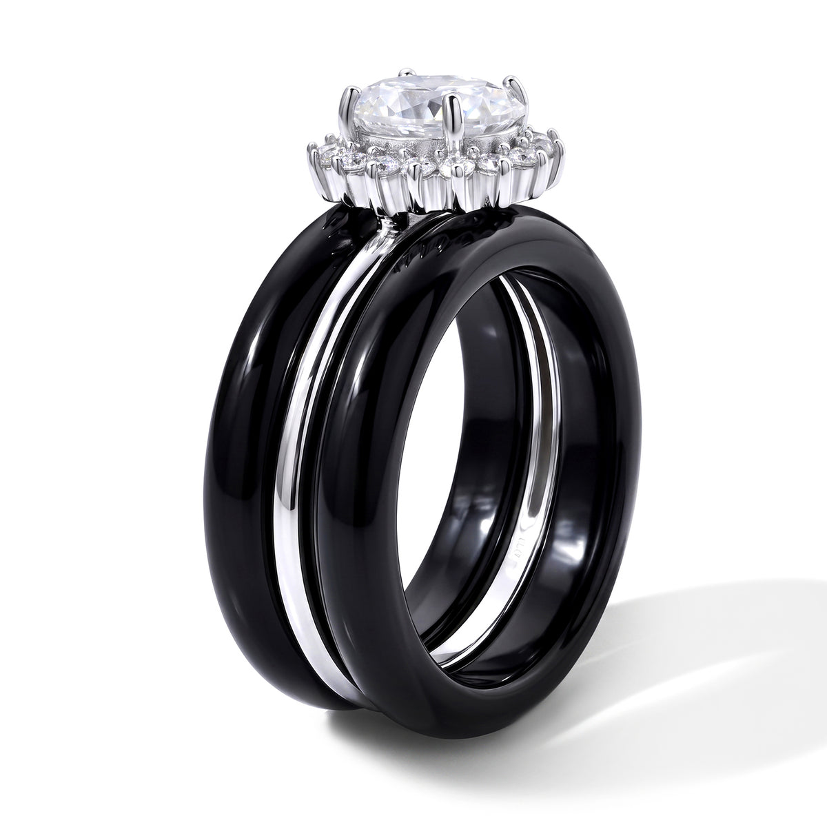 D'Joy - Black Jade &amp; Moissanite Floral Design Band Ring in Rhodium Overlay Sterling Silver 17.00 Ct. 8663083 4
